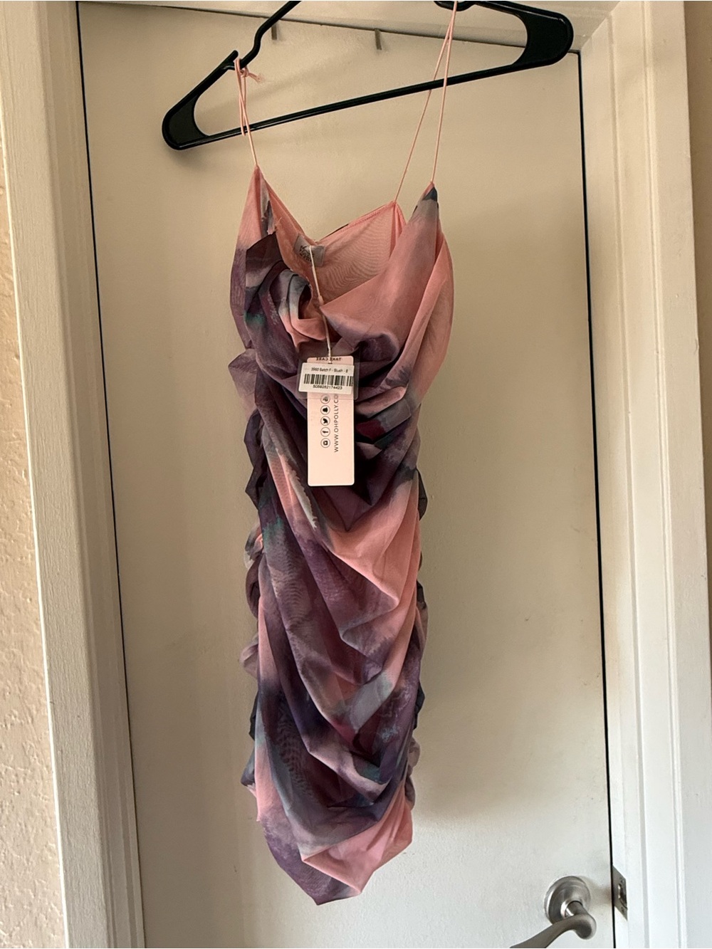 Oh Polly Pink and Purple Ruched Slip Mini Dress